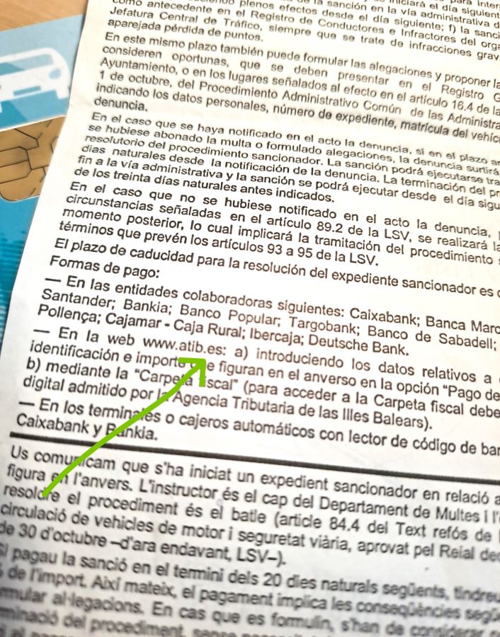 Parking ticket in Mallorca - pay the fine via atib.es