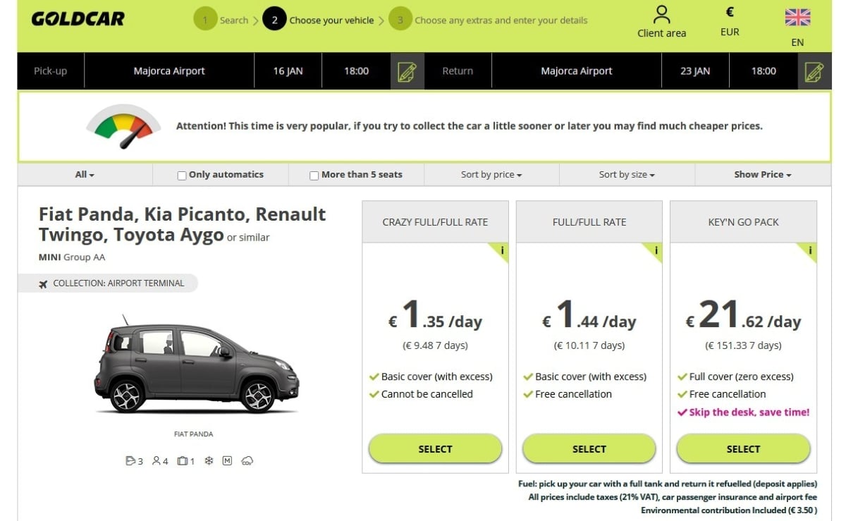 Goldcar Mallorca - car rental prices