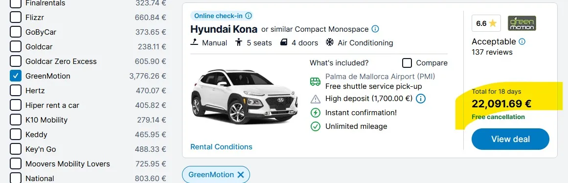 What car to rent in Mallorc a- car rental scam