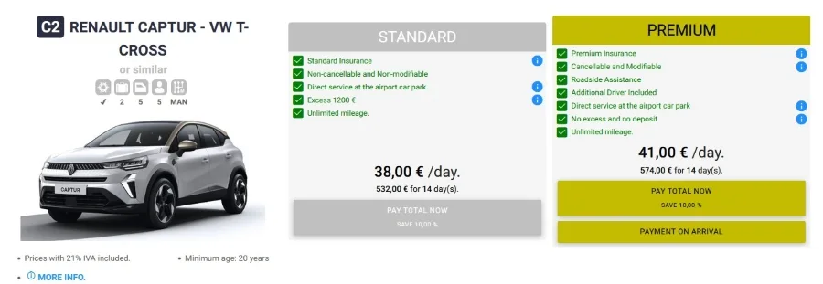 VIMA website-car rental review